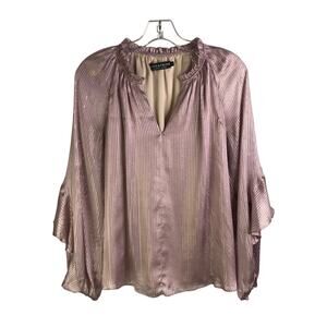 Alice & Trixie by Angela George Top Womens XS Metallic Pink V-Neck Ruffle Sleeve